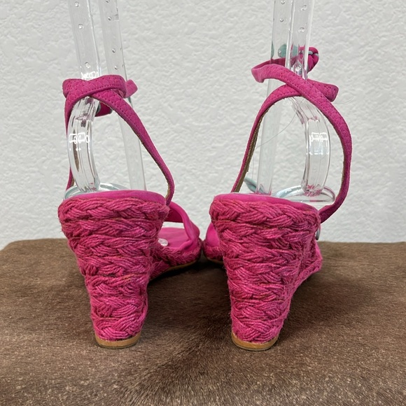 Stuart Weitzman Pink Espadrilles Suede Bow Wedge Heels - Picture 4 of 11
